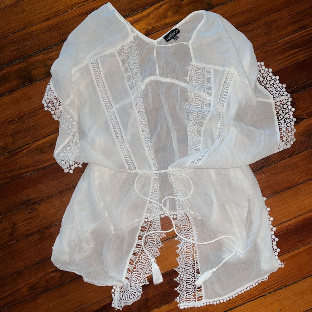 Topshop women’s white lace swim cover up, size M